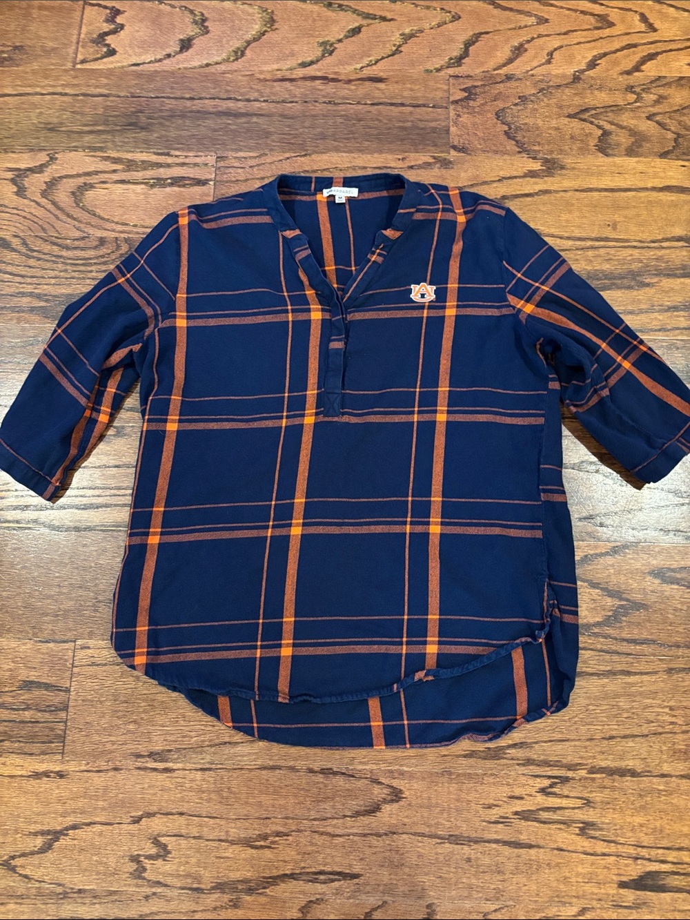 Auburn University Plaid  Popover Shirt - Navy & Orange
